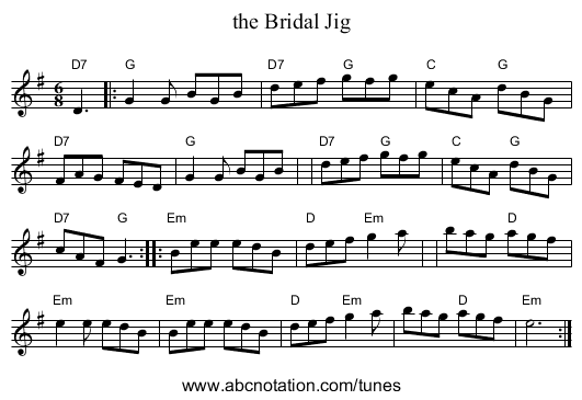 the Bridal Jig - staff notation