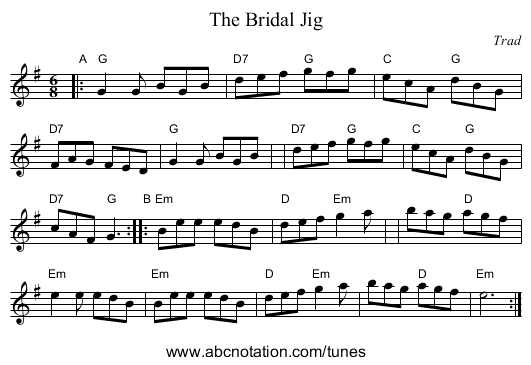 The Bridal Jig - staff notation