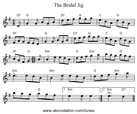 The Bridal Jig - staff notation
