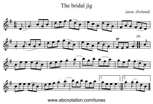 The bridal jig - staff notation