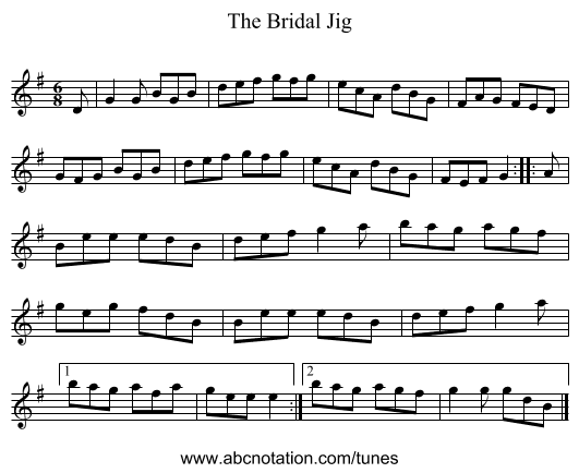 The Bridal Jig - staff notation