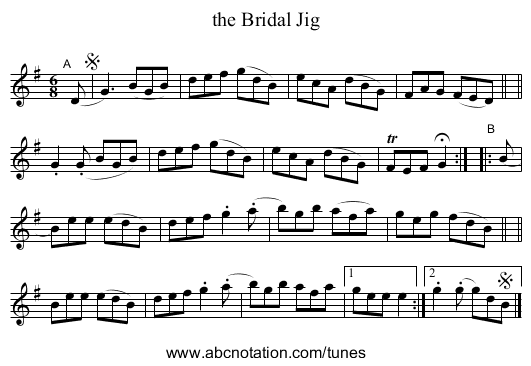 the Bridal Jig - staff notation