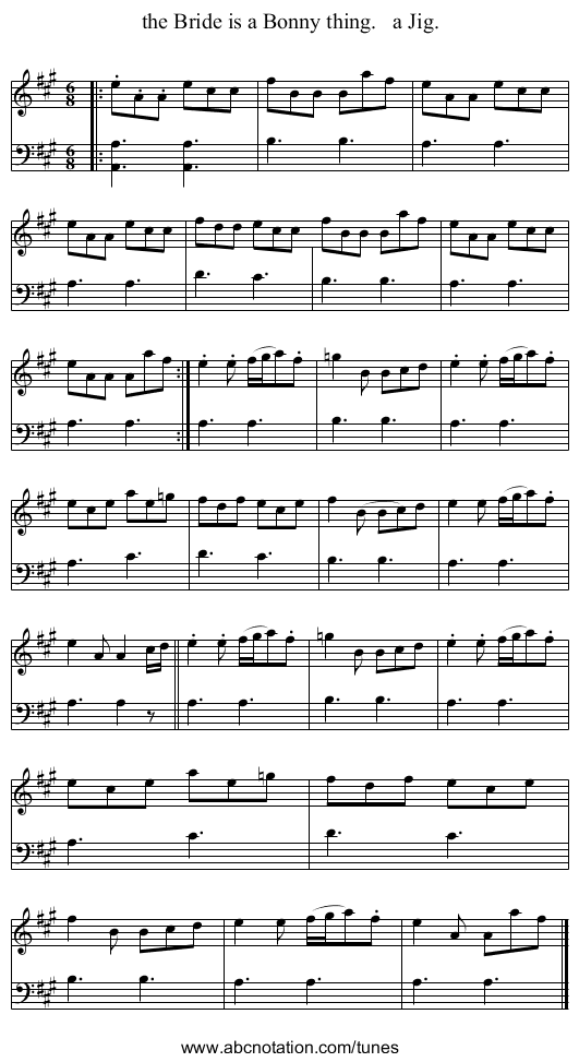the Bride is a Bonny thing.   a Jig. - staff notation
