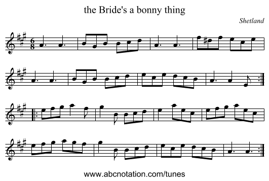 the Bride's a bonny thing - staff notation