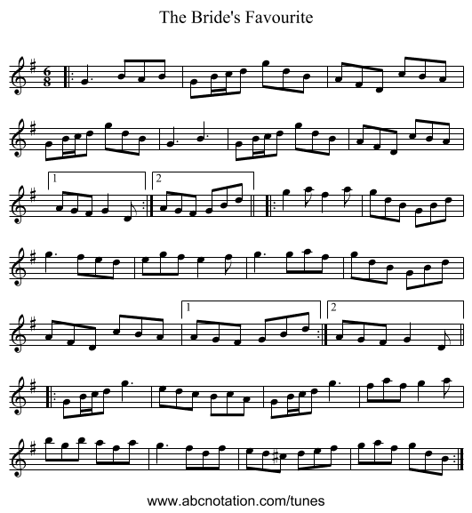 The Bride's Favourite - staff notation