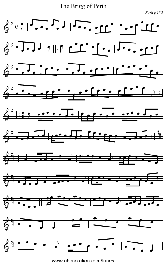 The Brigg of Perth - staff notation