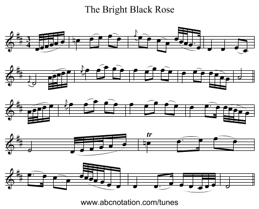 The Bright Black Rose - staff notation