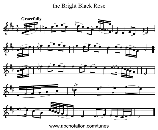 the Bright Black Rose - staff notation