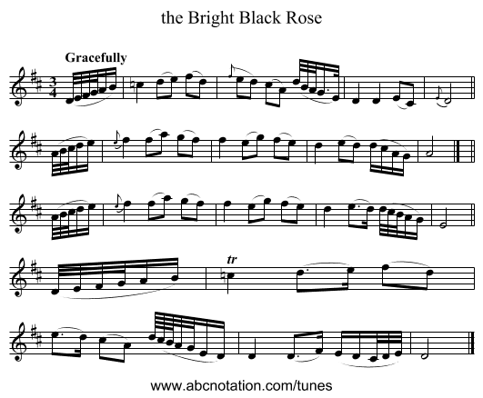 the Bright Black Rose - staff notation