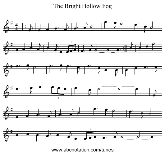 The Bright Hollow Fog - staff notation