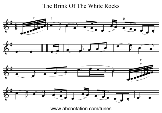 The Brink Of The White Rocks - staff notation