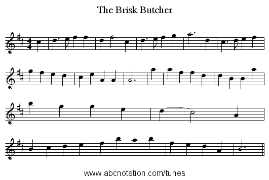 The Brisk Butcher - staff notation