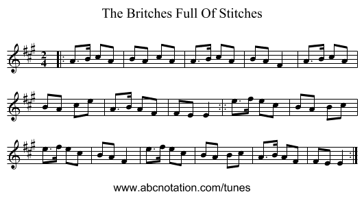The Britches Full Of Stitches - staff notation