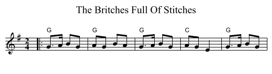 The Britches Full Of Stitches - staff notation