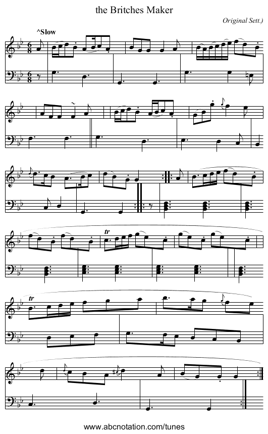 the Britches Maker - staff notation
