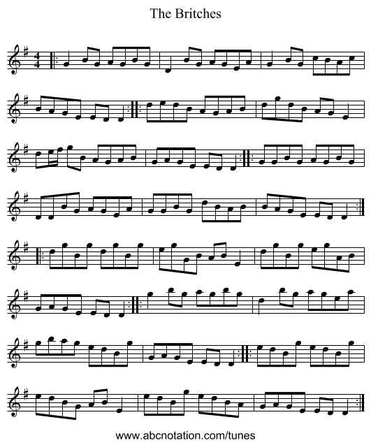 The Britches - staff notation