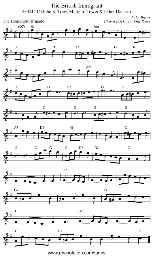 The British Immigrant - staff notation