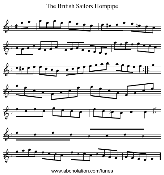 The British Sailors Hornpipe - staff notation