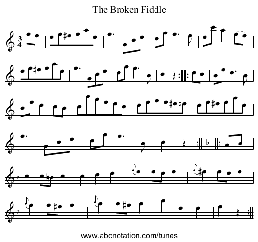 The Broken Fiddle - staff notation