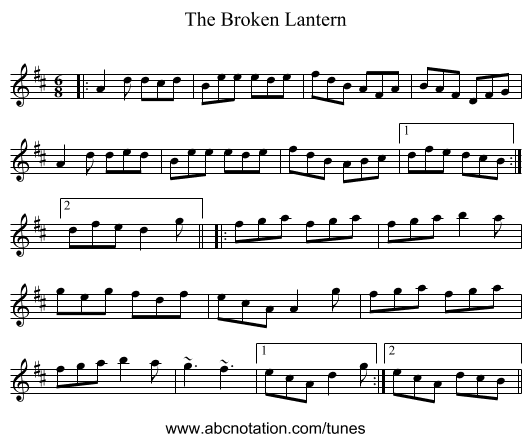The Broken Lantern - staff notation