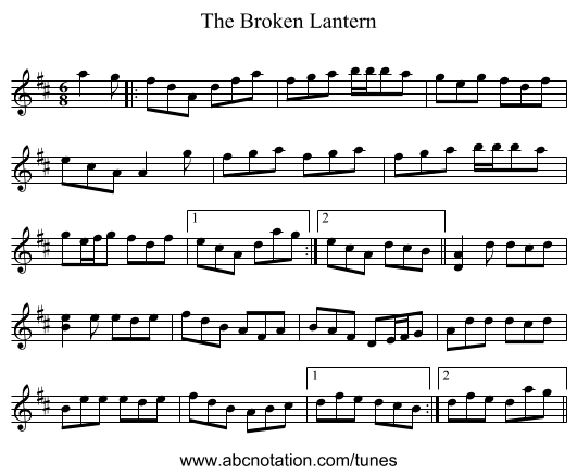 The Broken Lantern - staff notation