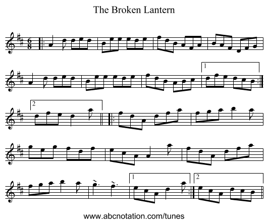 The Broken Lantern - staff notation