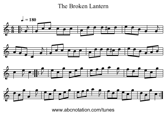 The Broken Lantern - staff notation
