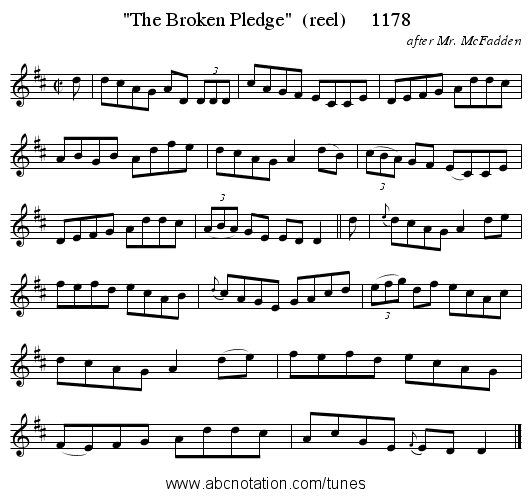 The Broken Pledge  (reel)     1178 - staff notation