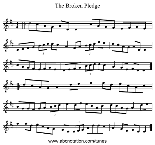The Broken Pledge - staff notation