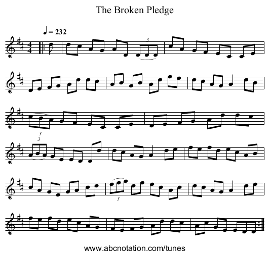 The Broken Pledge - staff notation