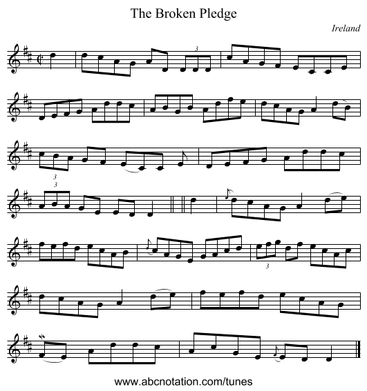 The Broken Pledge - staff notation