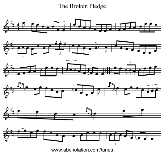 The Broken Pledge - staff notation