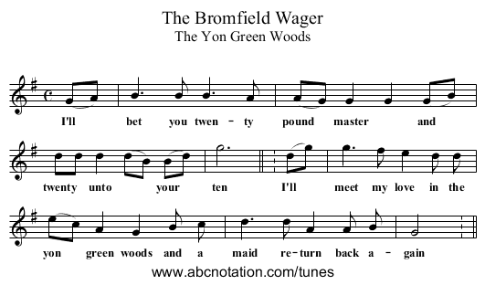 The Bromfield Wager - staff notation