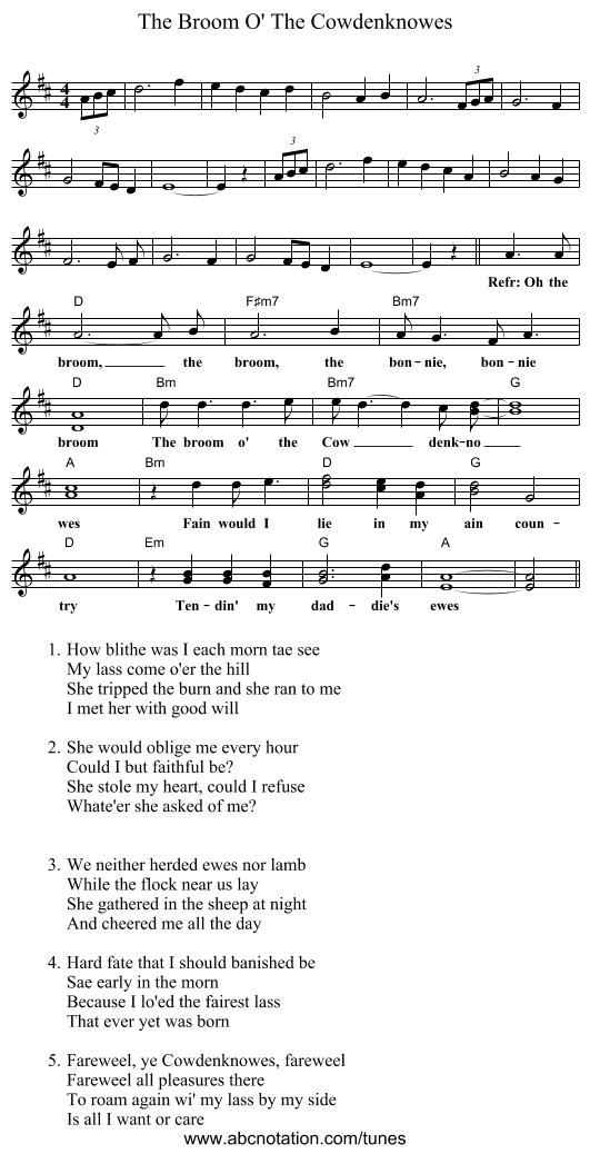 The Broom O' The Cowdenknowes - staff notation