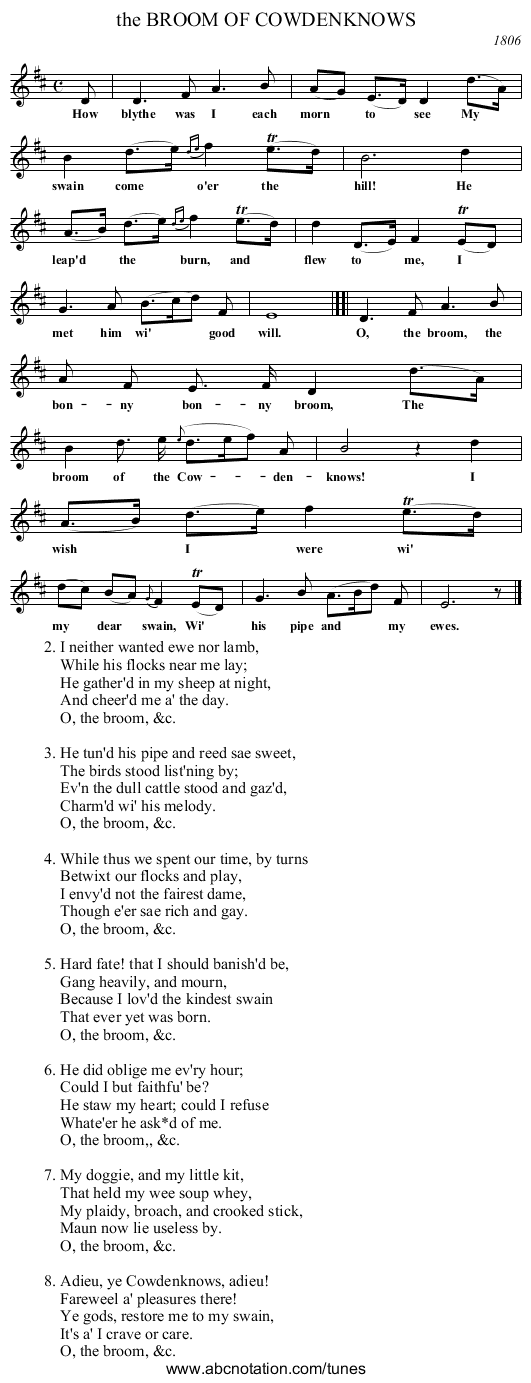 the BROOM OF COWDENKNOWS - staff notation