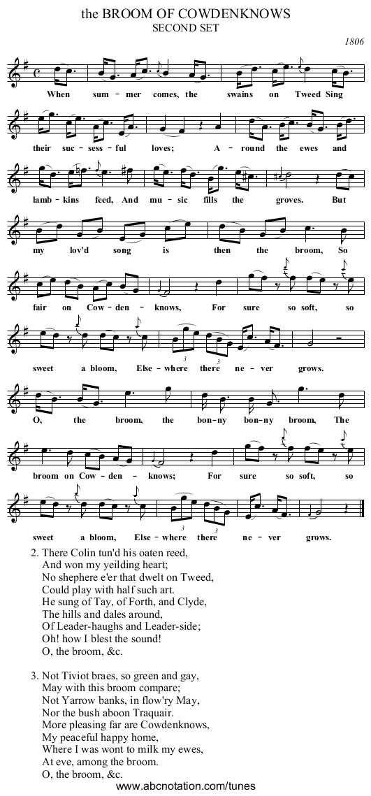 the BROOM OF COWDENKNOWS - staff notation