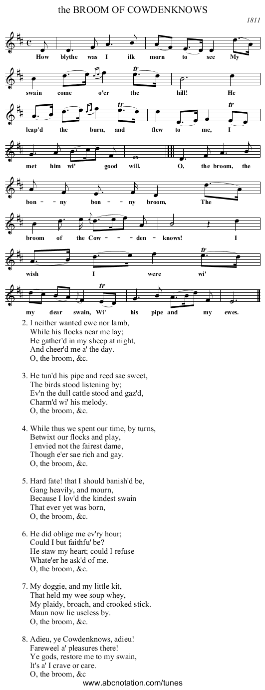 the BROOM OF COWDENKNOWS - staff notation