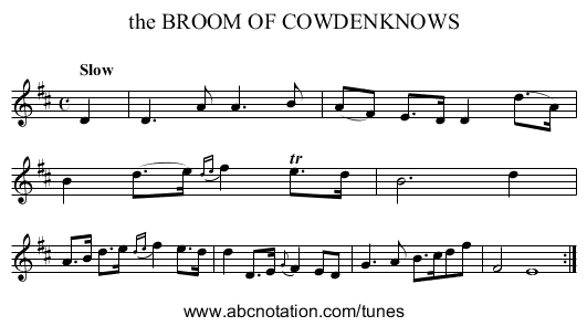 the BROOM OF COWDENKNOWS - staff notation