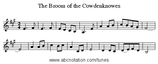 The Broom of the Cowdenknowes - staff notation