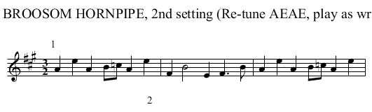 THE BROOSOM HORNPIPE, 2nd setting (Re-tune AEAE, play as written) - staff notation