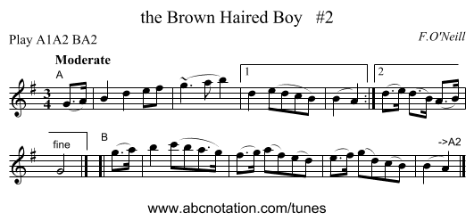 the Brown Haired Boy #2 - staff notation