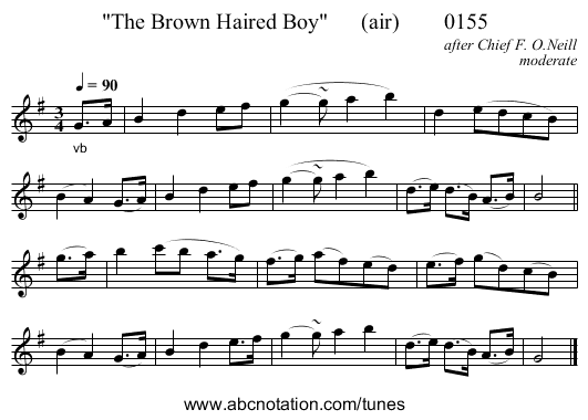 The Brown Haired Boy      (air)        0155 - staff notation