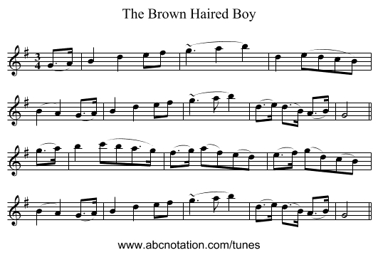 The Brown Haired Boy - staff notation