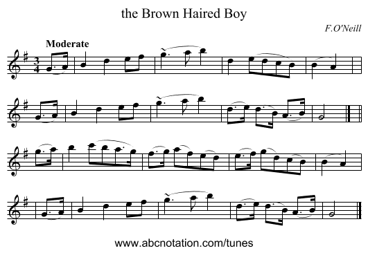 the Brown Haired Boy - staff notation