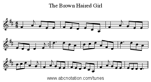 The Brown Haired Girl - staff notation