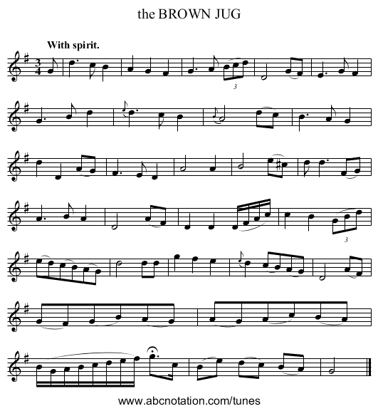 the BROWN JUG - staff notation