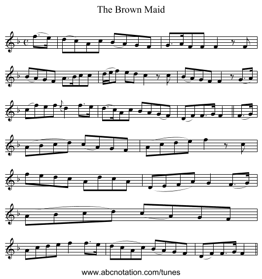 The Brown Maid - staff notation