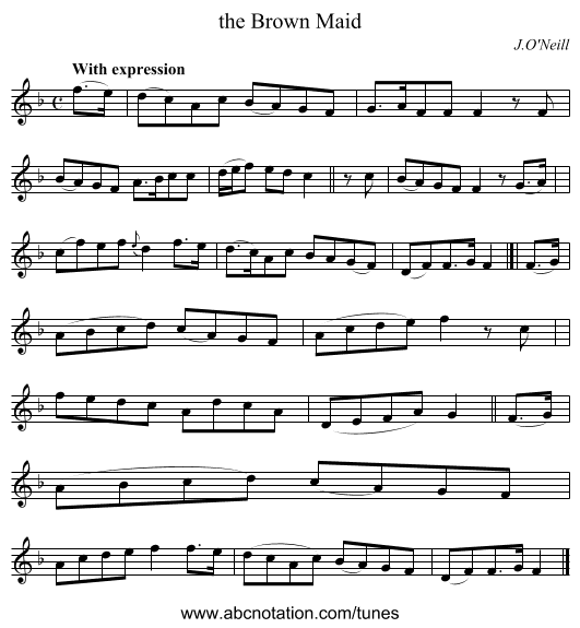the Brown Maid - staff notation
