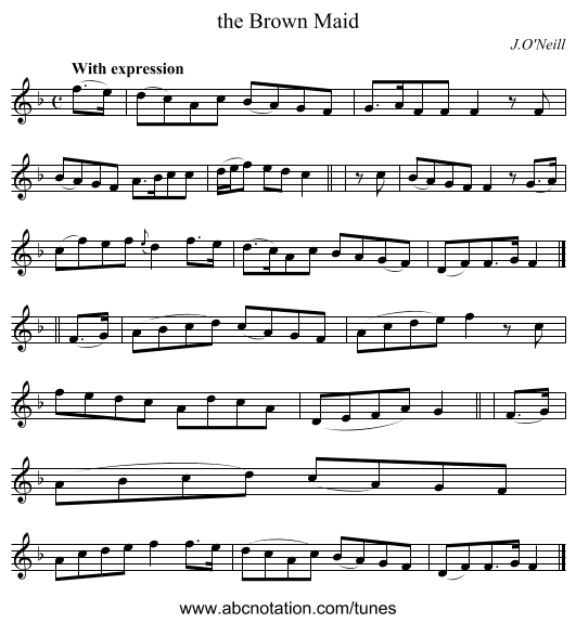 the Brown Maid - staff notation