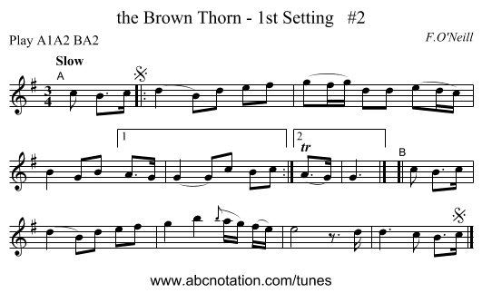 the Brown Thorn - 1st Setting   #2 - staff notation